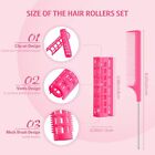 24 Pcs Snap Hair Rollers Small Pink Curlers With Rat Tail Comb For Styling