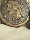1854 United States Braided Hair Large Cent Coin Nice Details 