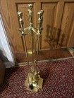 Vtg  Brass Fireplace Tool Set 4 Piece Tool Stand Industrial Fire No Poker Read