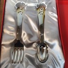 Fao Schwarz Keepsake  Silver Plated Embossed Teddy Bear  Kids Fork And Spoon