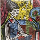 Irving Amen Sign Artist Proof Hand Colored Woodblock Litho  art Student  Framed