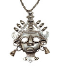 Vintage Silvertone 3  X 2 1 4  Mayan Tribal Face Mask Pendant On 25  Chain