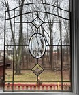 Vintage Brass   Clear Beveled Glass Panel Etched Window Cupboard Cabinet Door  a