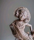 Vtg Wood Carved Balinese Hindu Indonesian Goddess Fan Dancer Figurine  8 1 4 