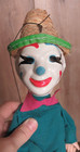 Vtg Clown Hobo Paper Mache  Head Straw Hat Marionette Puppet 16 