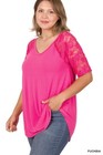 Womens Short Sleeve T-shirt V-neck Casual Tunic Top Loose Lace Trim Blouse  S-3x