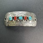 Vintage Navajo Sterling Silver Turquoise Coral Barrette- No Stick Pin