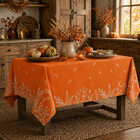Fall Tablecloth 60x84 Inch Rectangular  Thanksgiving Autumn Harvest Orange Wild