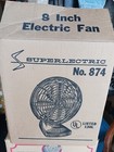 Mcm  Retro Ex in Box  Superior Electric    Turquoise Blue Fan  8  Model 874 