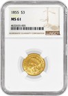 1855  3 Indian Princess Head Three Dollar Gold Ngc Au Details Harshly Cleaned
