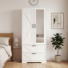 2-door Wardrobe Wood Closet With Mirror And 2 Drawers 3 Shelves Dresser Cabinet