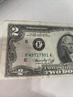 1976 Miscut Misaligned Error  2 Bicentennial Two Dollar Bill Circulated Fine 