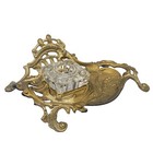 Vtg Art Nouveau Inkwell Stand Solid Cast Bronze Gilt Lily Valley Ornate Antique