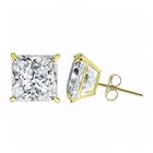 14k Solid Gold Cz Stud Earrings Princess Cut Square Basket Set Push Back Women