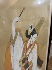 Vintage Framed Japanese Silk Painting Of Dancer Playing Drum