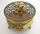 Vintage Matson Ultra-gold Jewelry Trinket Box Dogwood   Bird 4  Round K659-g