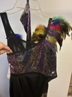 Dance Costume Gallery  Adult Xl   1 Leg Unitard Multicolor Sequins Feather Mit