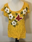 Vintage Mexican Handmade Floral Embroidered Golden Yellow Boho Peasant Top Sz S