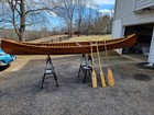 Vintage 15-foot Cedar And Ash Handmade Wooden Canoe With 3 Paddles