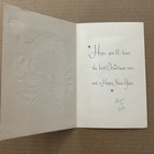Vintage Mid-century Christmas Card Embossed Santa Face Glitter Background