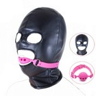 Pu Leather Binding Head Hood Mask Silicone Open Mouth Gags Oral Slaves