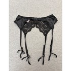 Victoria s Secret Black Lace Garter Belt Satin Bow Straps Suspender Small Bridal