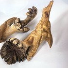 Natural Root Wood Gecko Lizard Crocodile Carvings Pair Rustic Wildlife Sculpture