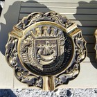 Set 2 Vintage 1950s Heavy Brass Cigar Ashtray  lisbon Portugal Coat Of Arms   