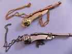 Set   Lot Of 2 Color Brass Boatswain Whistle 5 w Chain Bosun Call Pipe Nautical