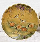 2 Vintage Hand Painted Satsuma Scalloped Rim Plate Floral Birds Gold Accents