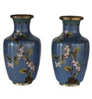 Two Antique Twin Chinese Cloisonne Enamel Floral 6    H  Vases