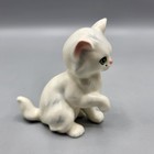 Vintage White Persian Ceramic Cat Kitten Figurine Green Eyes Home Shelf Decor