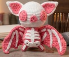 Crochet Skeleton Bat Plushie Pink White Amigurumi Gothic Halloween