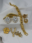 Lot Of Vintage Napier Signed Bracelet Earrings Pin Brooch Gold Tone