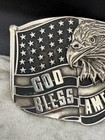 Vintage God Bless America Buckle Silver Tone Signed Montana Silversmiths Eagle