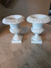 Vintage Cast Iron Pedestal Classic French Urn Planters Antique White 5  Set Of 2