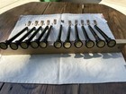 Antique Pump Organ Pull Stops Knob Set Wood Black beige  11 Pcs