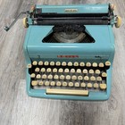 Vtg  Royal Quiet De Luxe Portable Manual Typewriter Blue W Case  cp1021114 