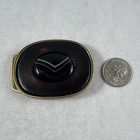 Vintage Solid Brass Belt Buckle W  Black   White Lace Agate Gem Stone