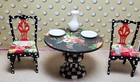 Miniature Dollhouse Furniture Artisan Painted Round Pedestal Table And Chairs