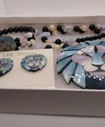 Vintage Lee Sands Lion Set Pendant Necklace Bracelet Earrings Pink Blue W box