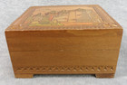 Vintage Russian Wooden Hand Carved Painted Trinket Box Pyrography 5 x5 