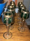Bohemian Moser Cab Cut Glass Green   Gold Gilt Wine Goblet  1  Vintage antique