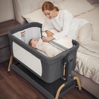 Crib 3 In Bedside Sleeper Adjustable Folding Portable Wheels Dark Grey Baby