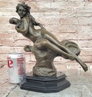 Signed Milo Bronze Nude Woman Sculpture Marble Base Art Nouveau Figurine Decor