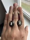 Antique Cameo Screw Back Earrings With Antique Amethyst Crystal Drop Earrings
