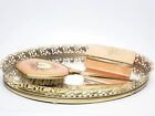 Vtg Mid Century Vanity Set Filigree Ormolu-brush tray jewelry trinket Box