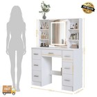 White Makeup Vanity Set Lights Mirror Dressing Table Dresser Desk W  7 Drawers