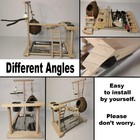 Natural Wood Bird Play Stand Gym   Parrot Perch With Toys   Feeder Cups 14 In