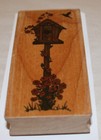 Vintage Wooden Block Rubber Ink Stamp Hummingbird Flowers Vine Birdhouse